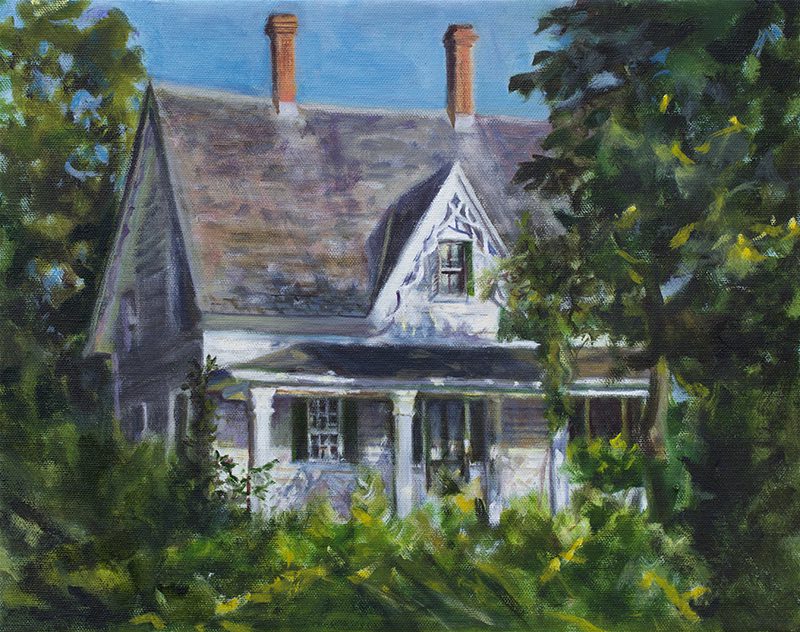 beautiful oil painting of Sandy Oliver house
