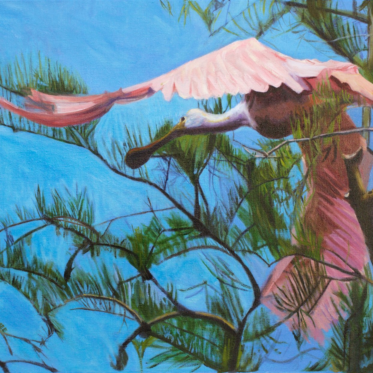 Beautiful oil painting of a bird flying