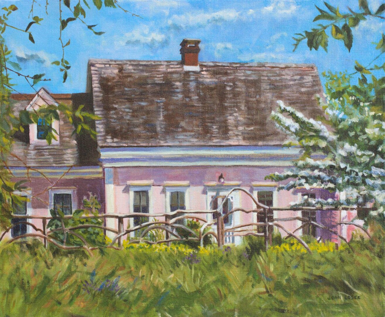 beautiful oil painting of pink house