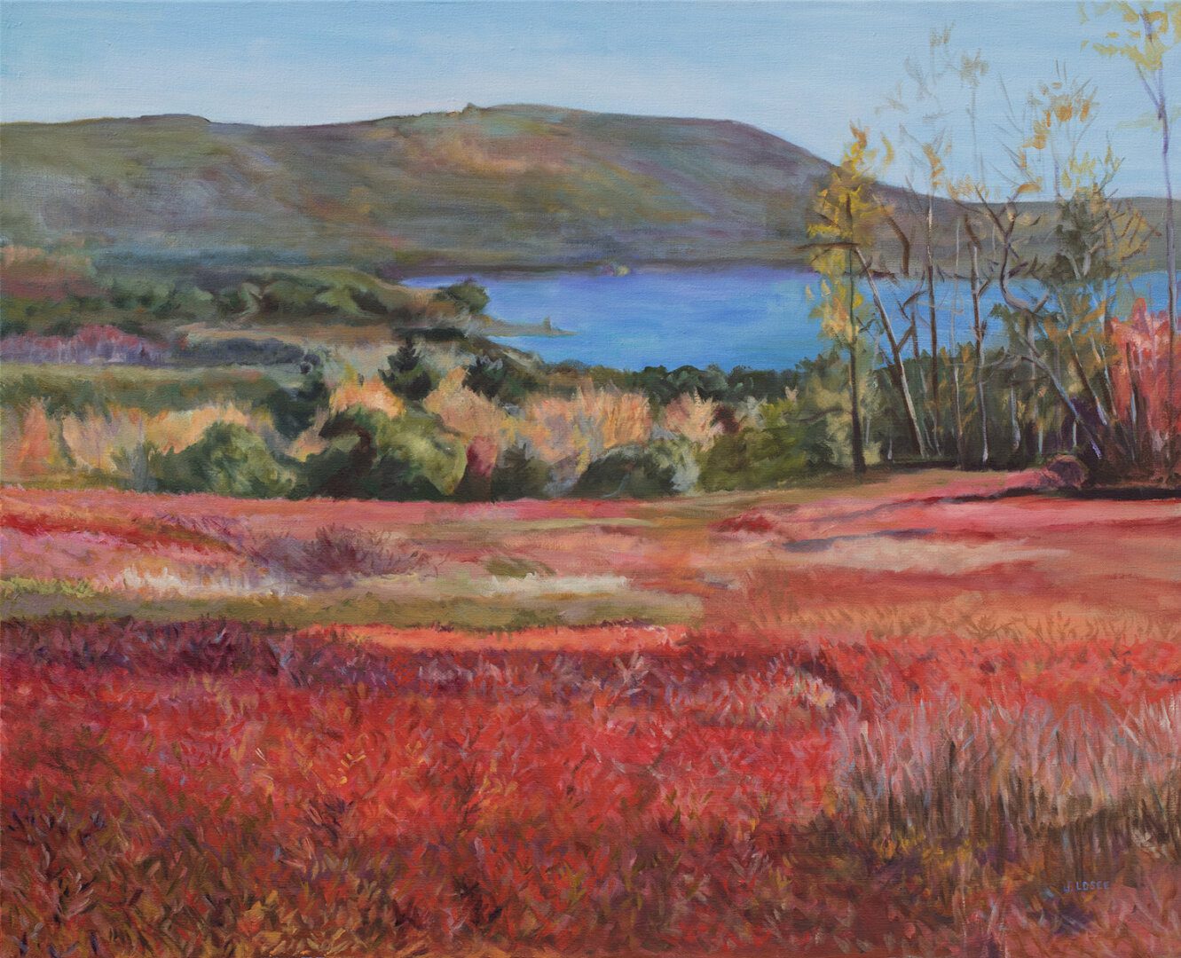 Oil painting of blueberry fields in fall