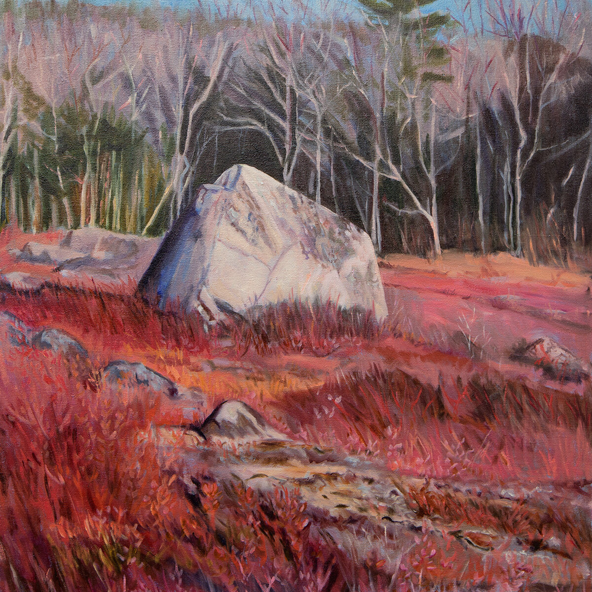oil painting of frost kissed blueberry barrens