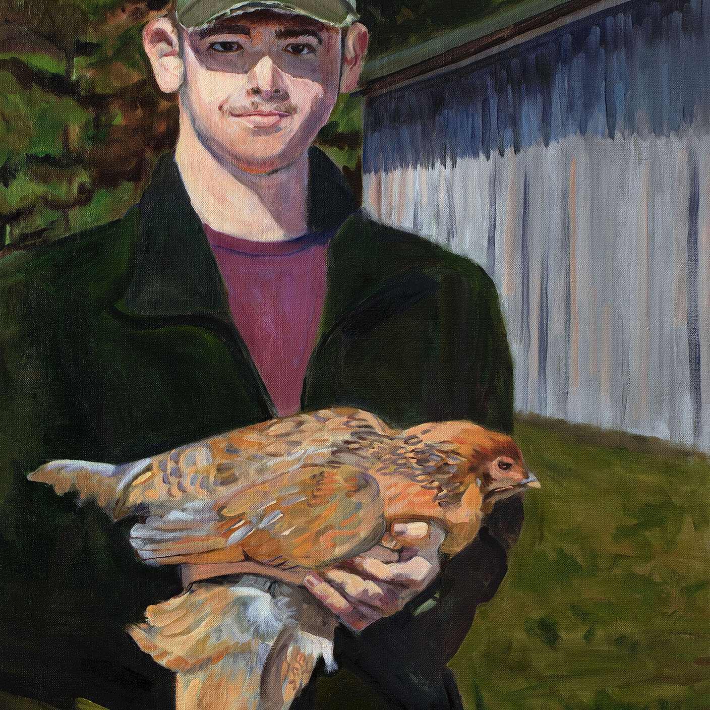Painting of a young man with the chicken
