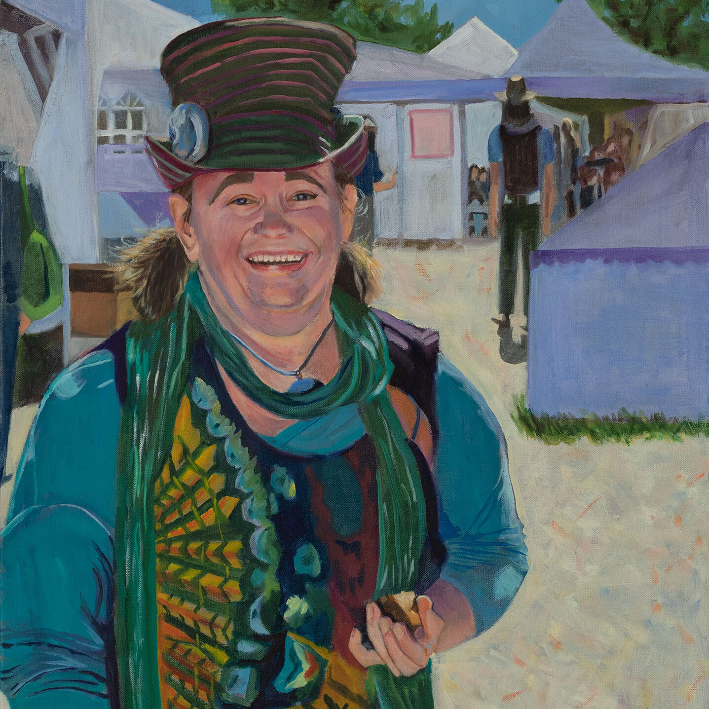 Painting of a smiling man posing