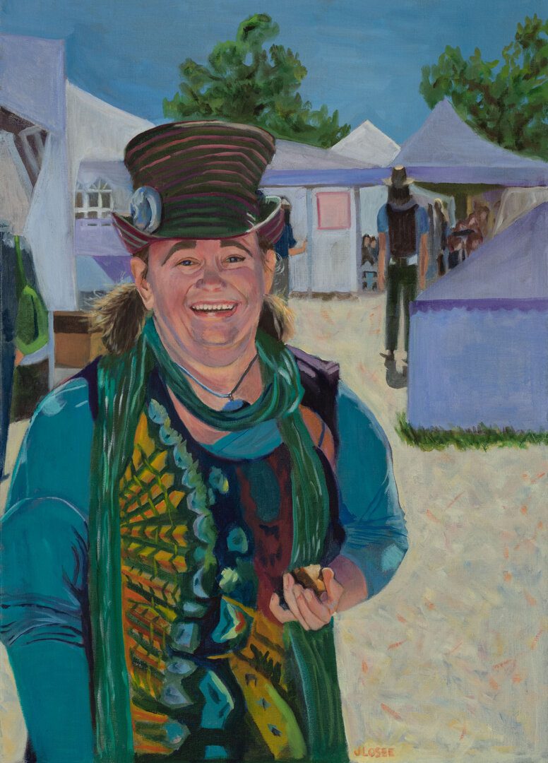 Painting of a smiling man posing
