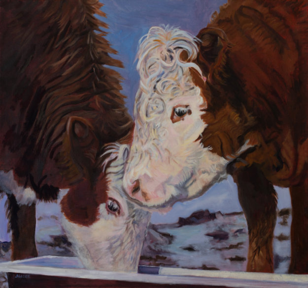 beautiful oil painting of two cows
