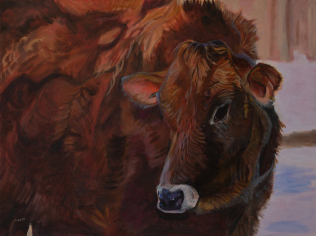 oil painting of a beautiful brown cow