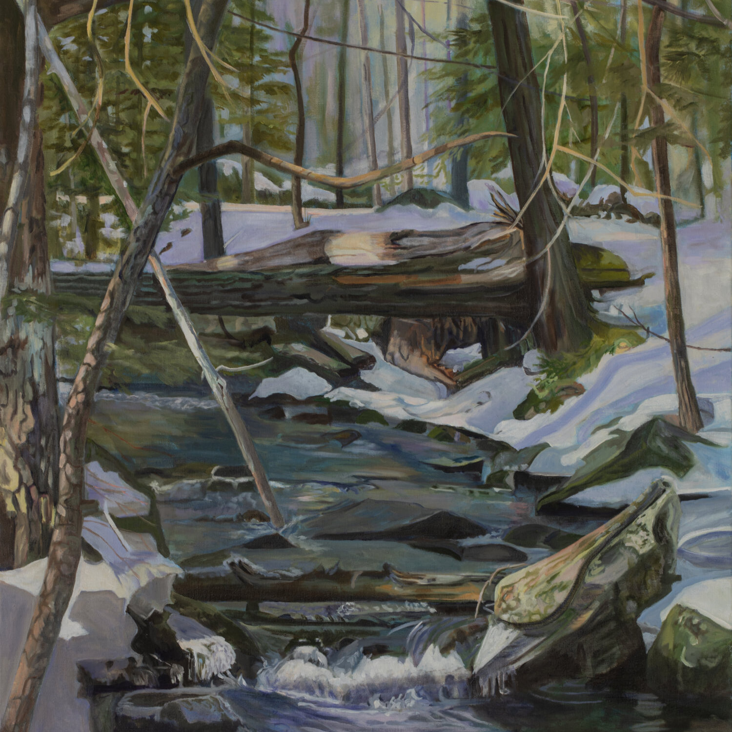 beautiful oil painting of snow river