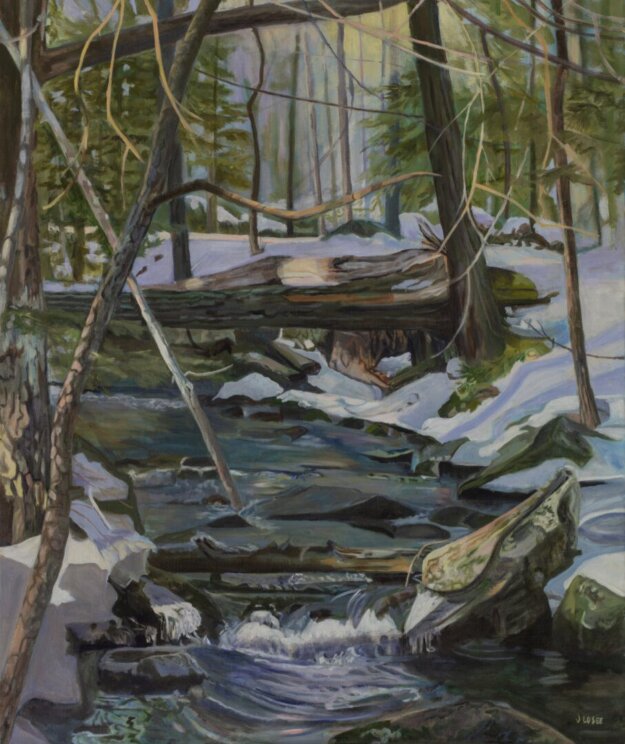 beautiful oil painting of snow river