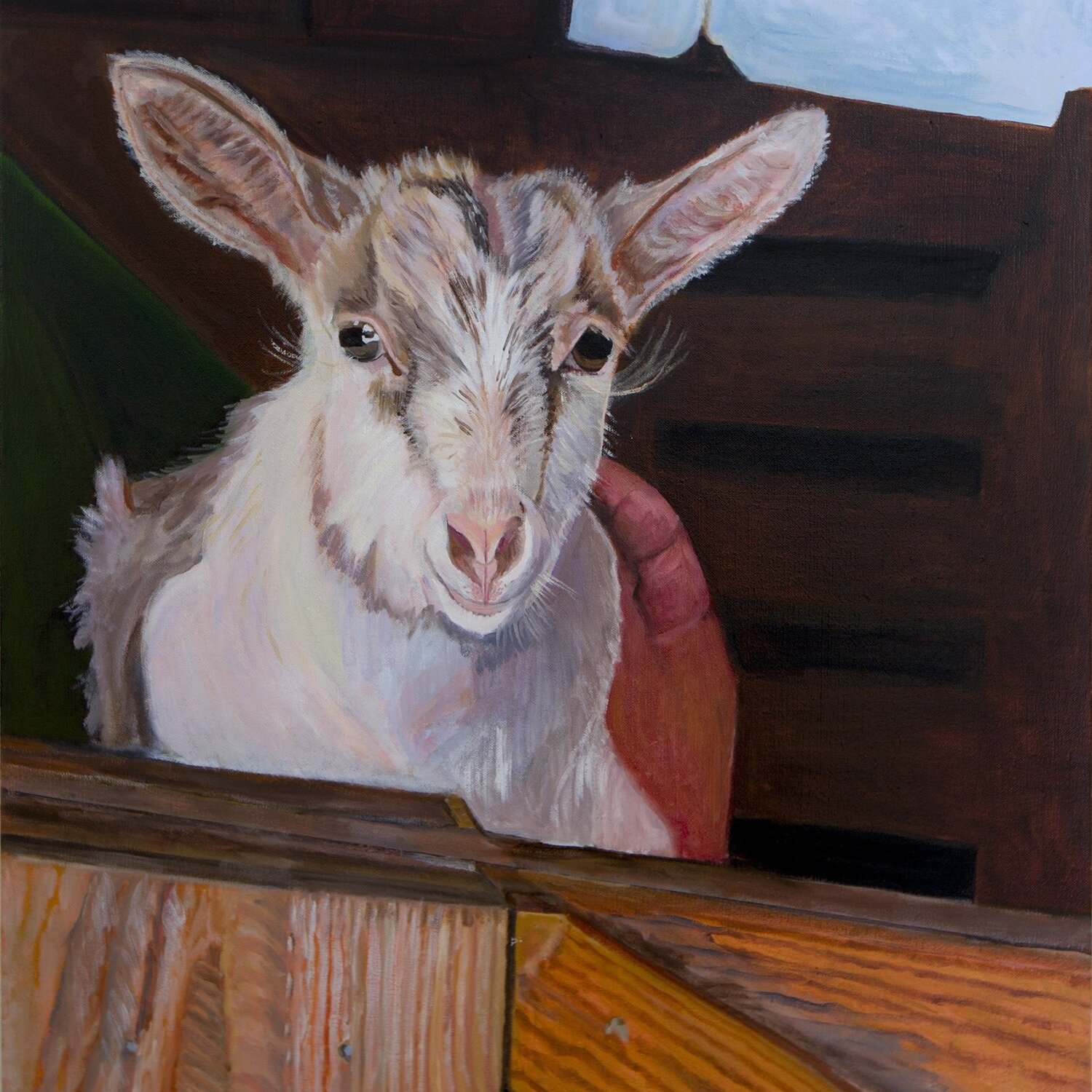 oil painting of an adorable baby goat