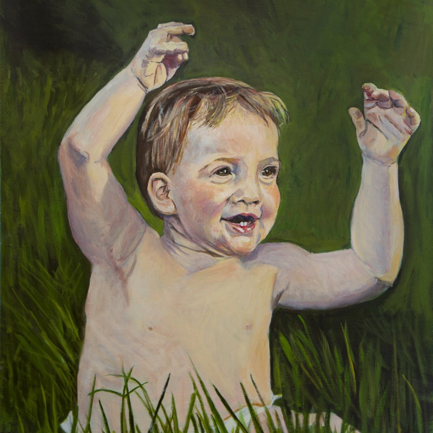Painting of a happy small baby boy