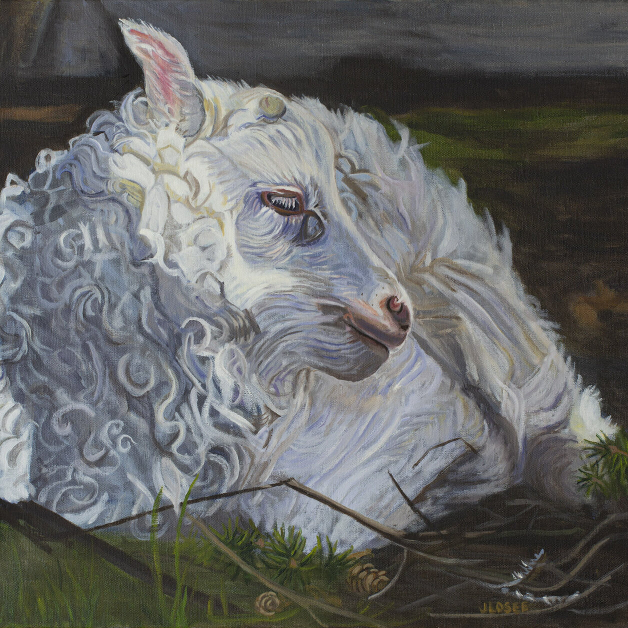 Adorable Oil Painting of A Spring Lamb