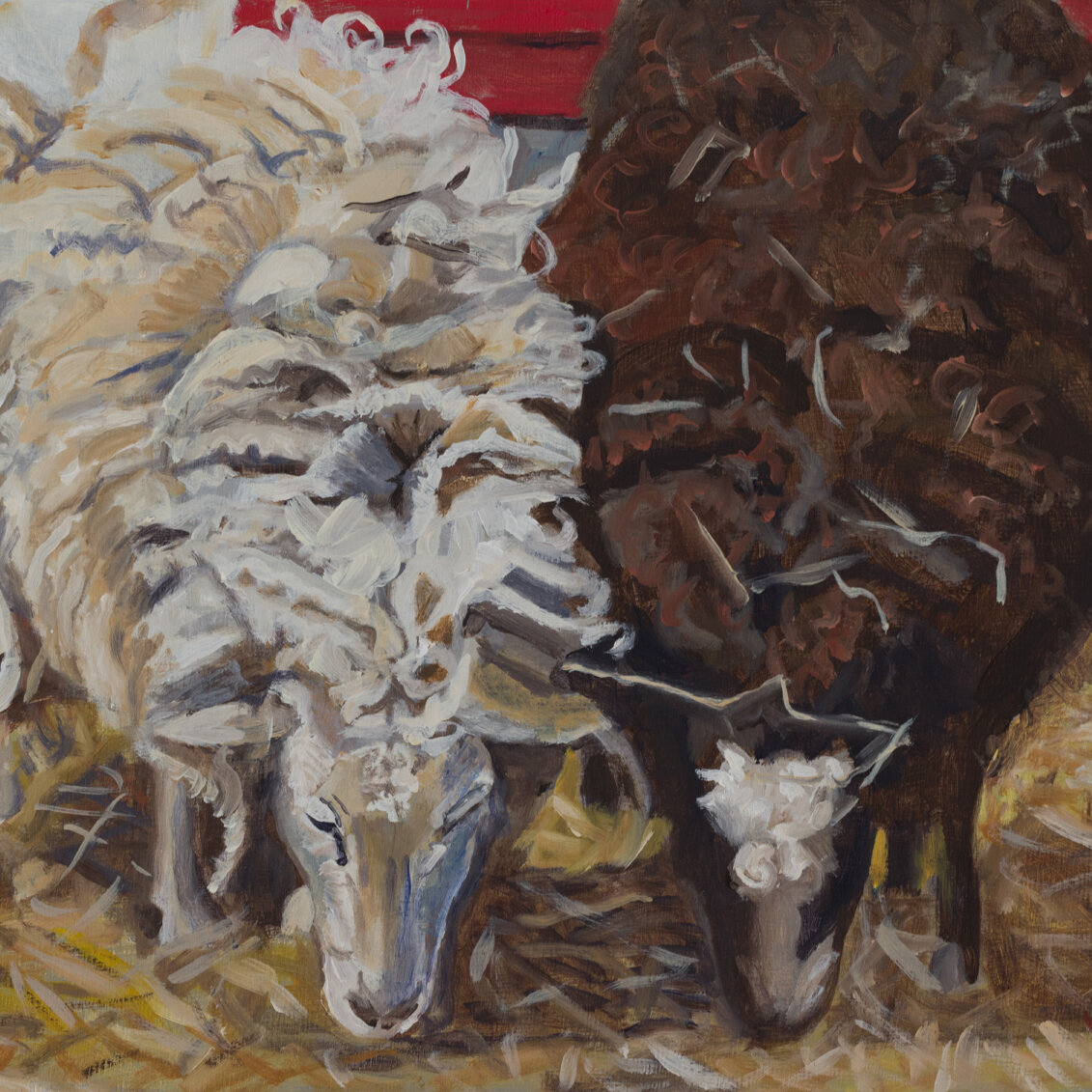 Oil Painting of a Best Friend Sheeps