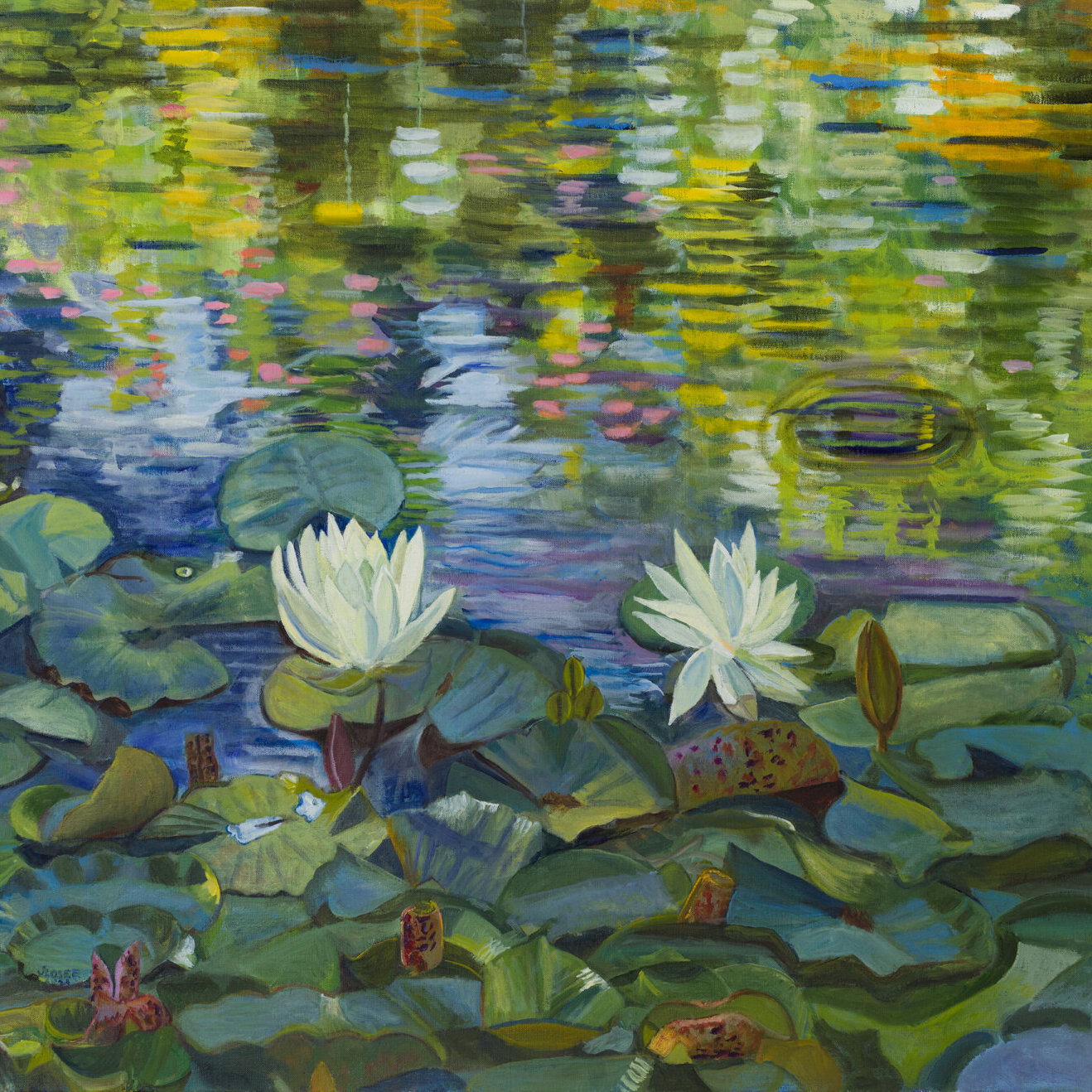 Beautiful oil Painting of White Water Lilies