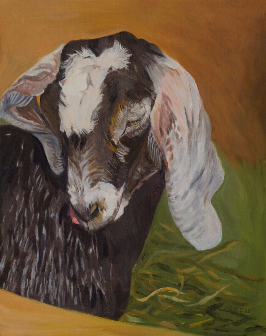 Painting of a goat with floppy ears.