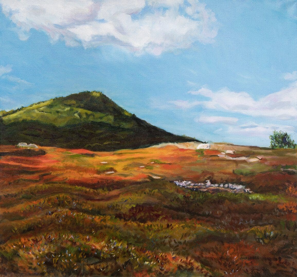 Landscape painting of a hill and sky.
