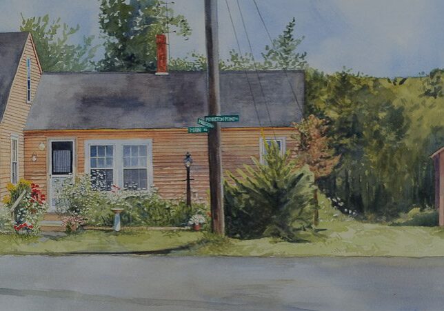 House with garden and street sign.