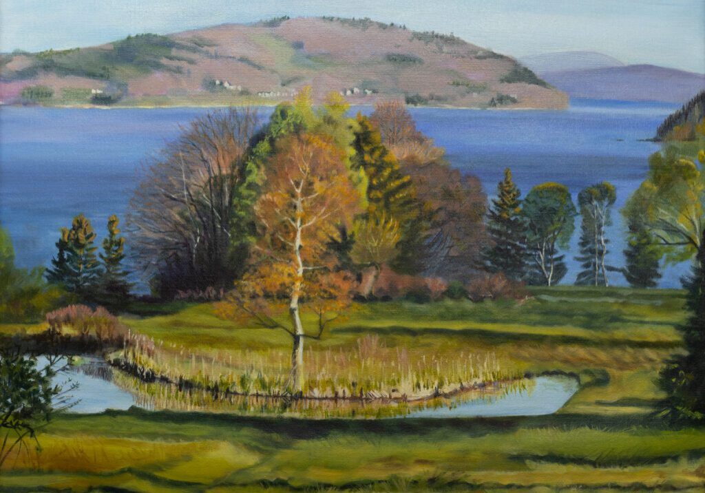 View from Islesboro to Mainland Spring 36_x30_ Oil on Canvas